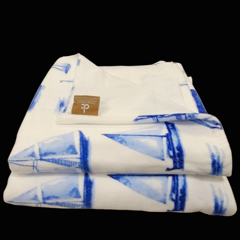 x8 Sailboat Schooner Boat Velour Bath Hand Washcloth Towel Set Nautical Coastal - Picture 4 of 11